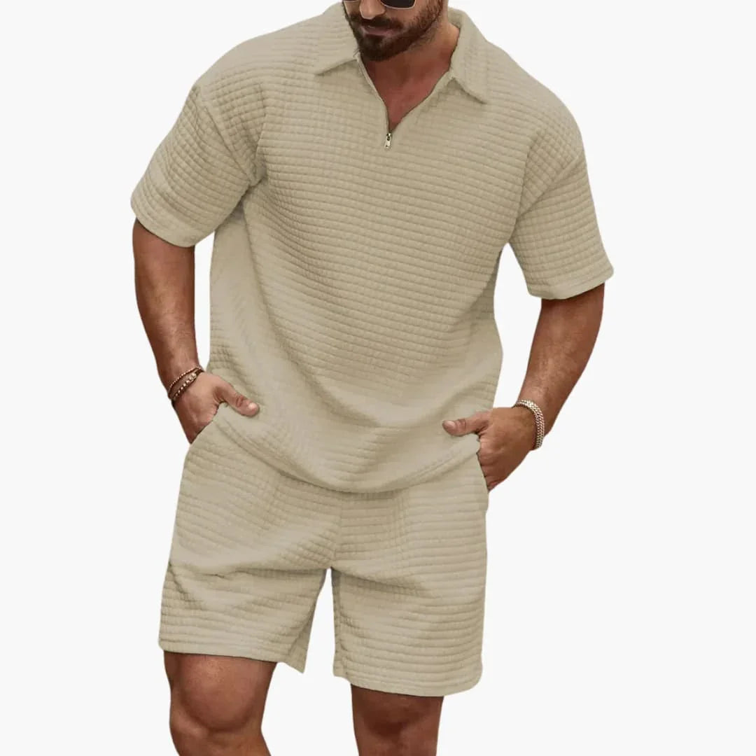 Conjunto de dos piezas para hombre con textura acolchada y media cremallera