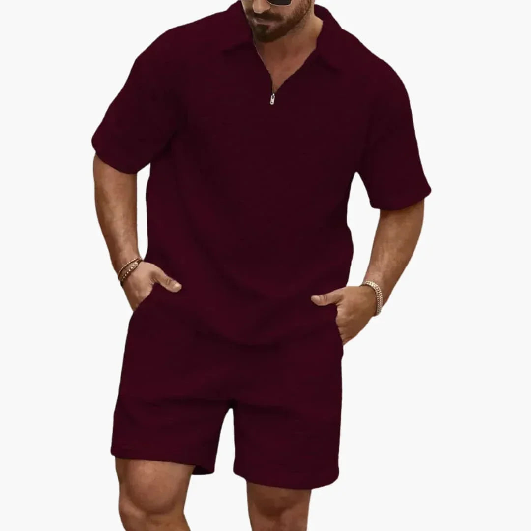 Conjunto de dos piezas para hombre con textura acolchada y media cremallera