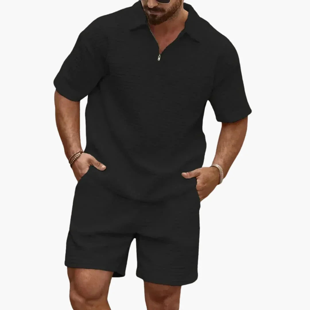 Conjunto de dos piezas para hombre con textura acolchada y media cremallera