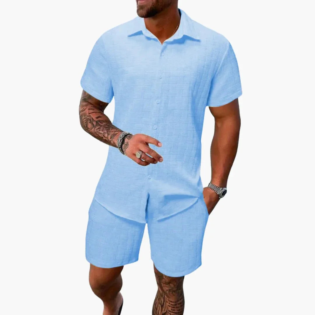 Conjunto de dos piezas para hombre de mezcla de algodón con textura jacquard