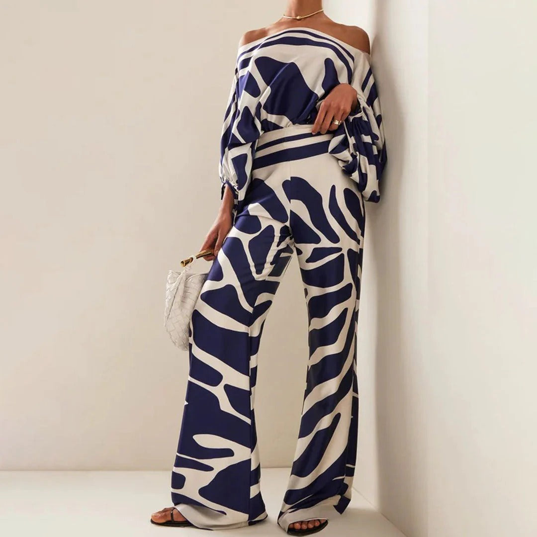 Conjunto de dos piezas para mujer con hombros descubiertos