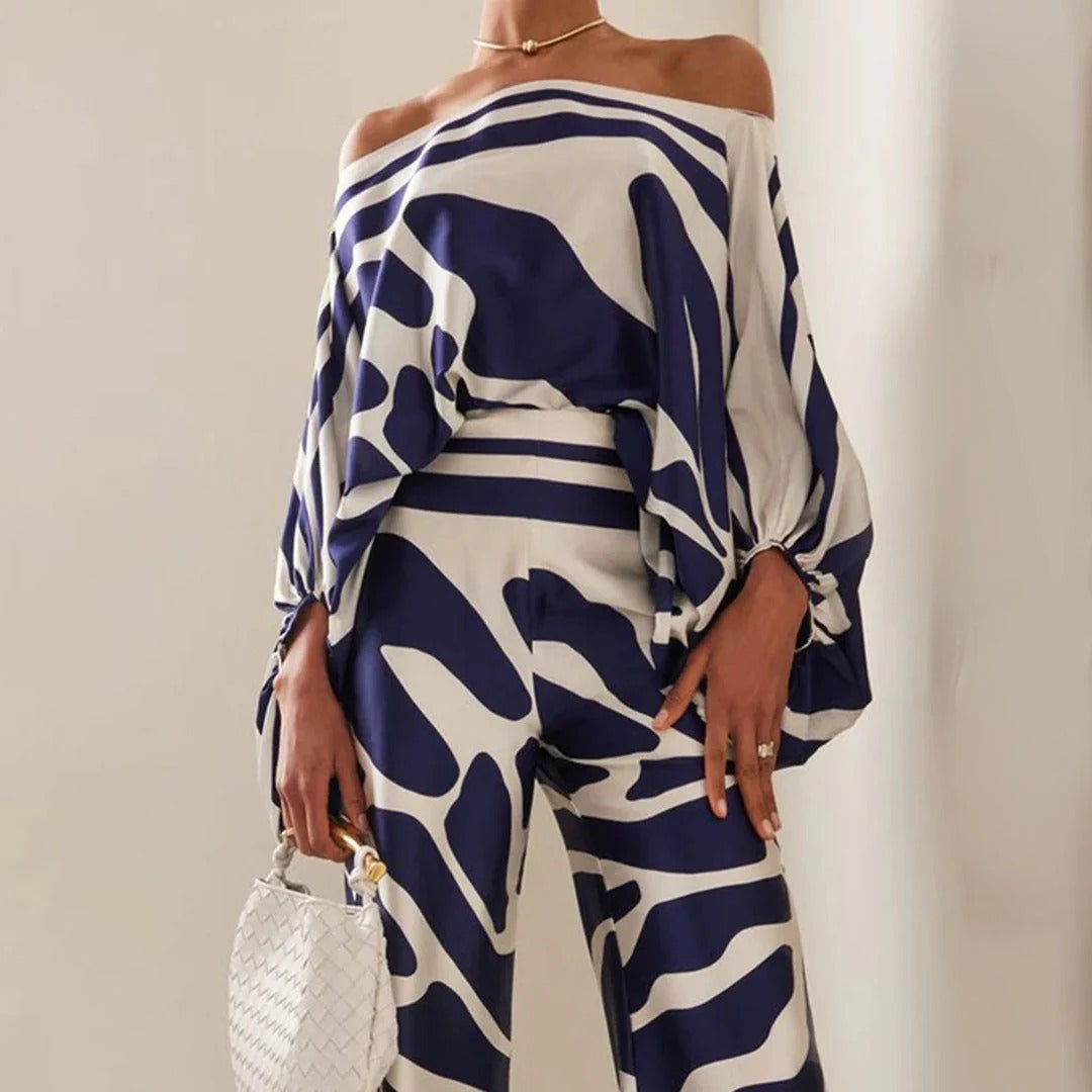 Conjunto de dos piezas para mujer con hombros descubiertos