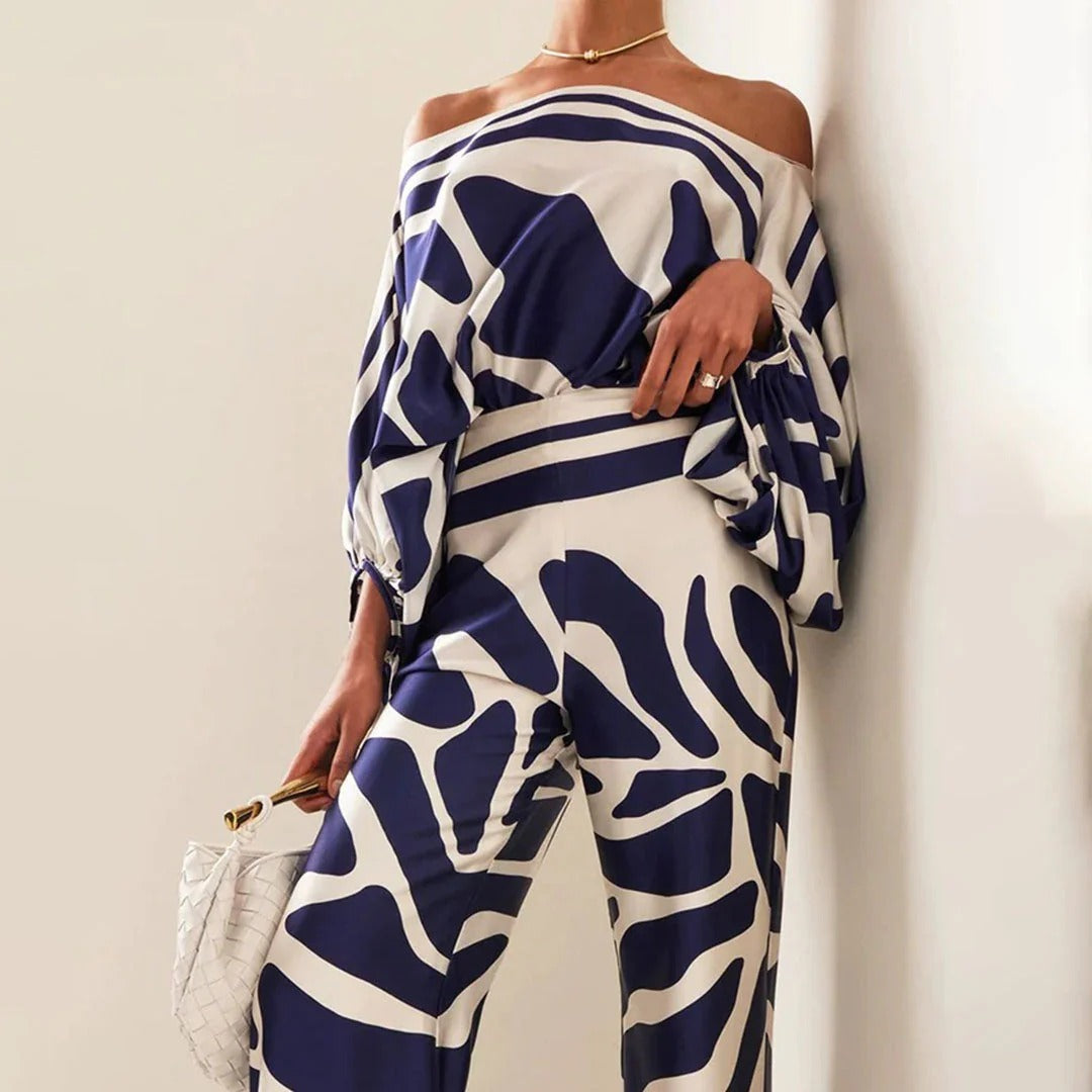 Conjunto de dos piezas para mujer con hombros descubiertos