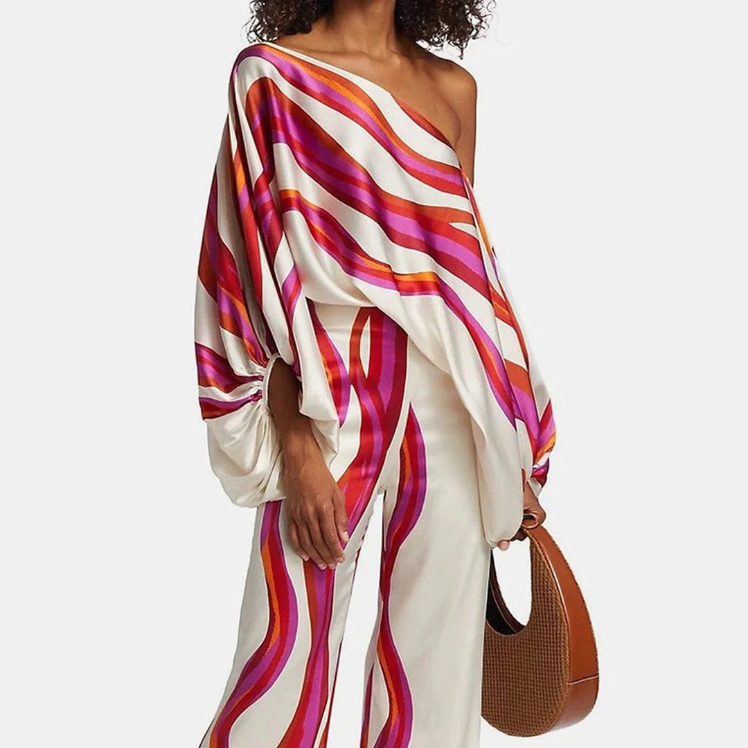 Conjunto de dos piezas para mujer con hombros descubiertos