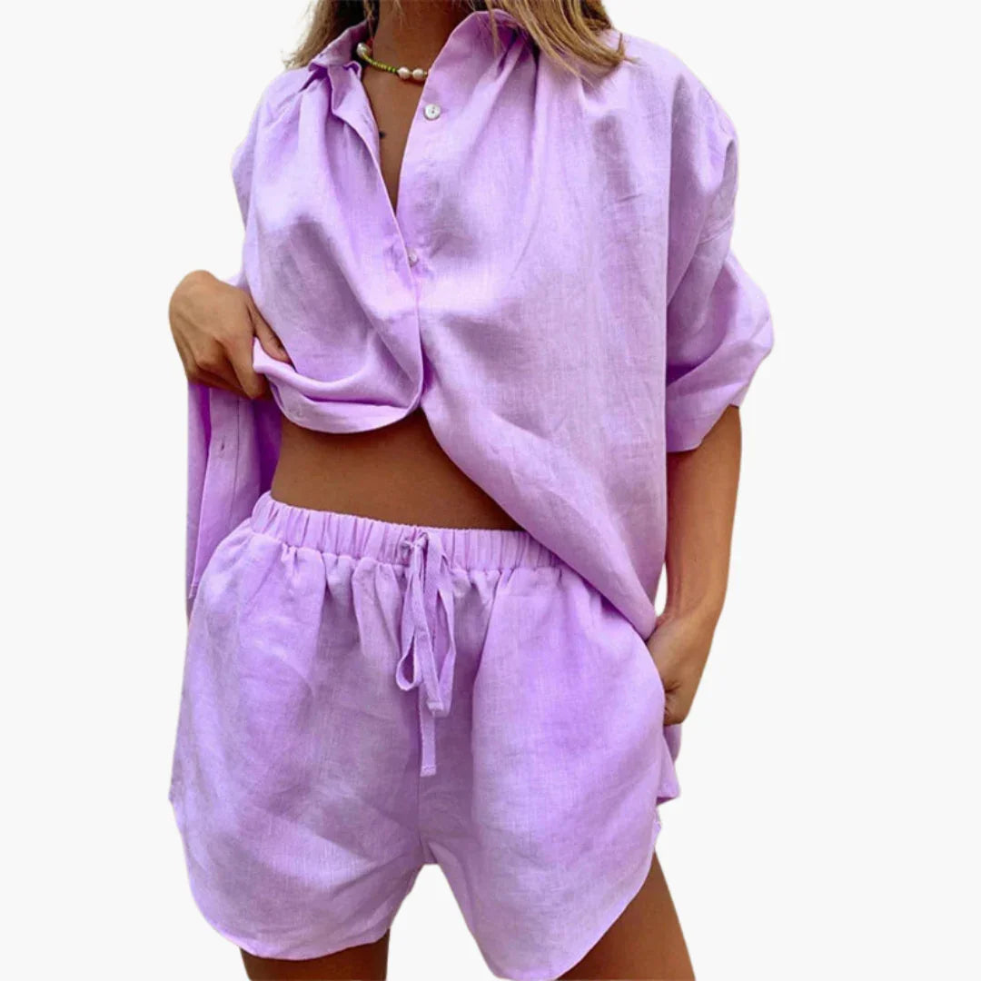 Conjunto de dos piezas para mujer con tapeta de botones y pantalón corto