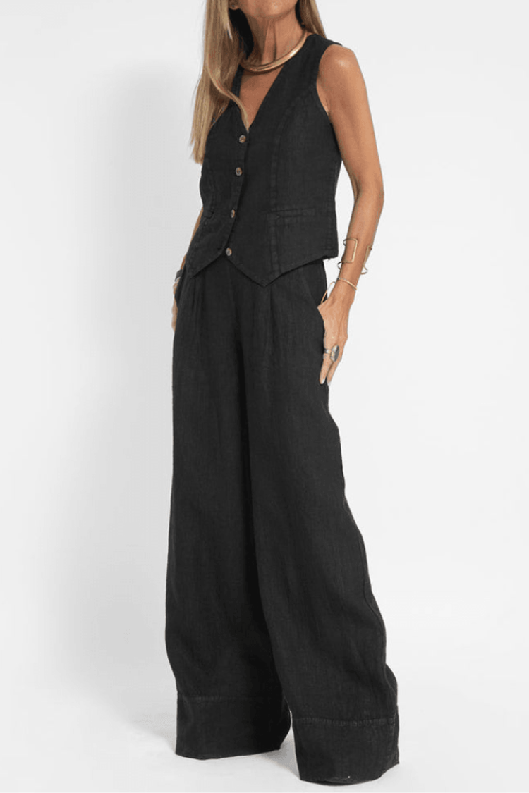 Conjunto de dos piezas sin mangas y cuello en V para mujer