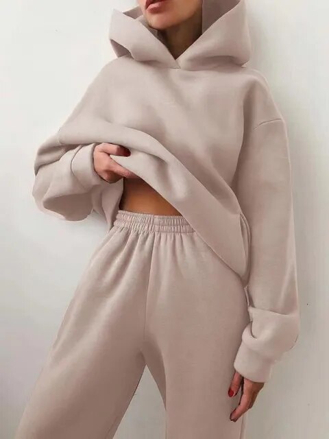 Conjunto de loungewear para mujer de corte holgado con sudadera con capucha y pantalón de chándal