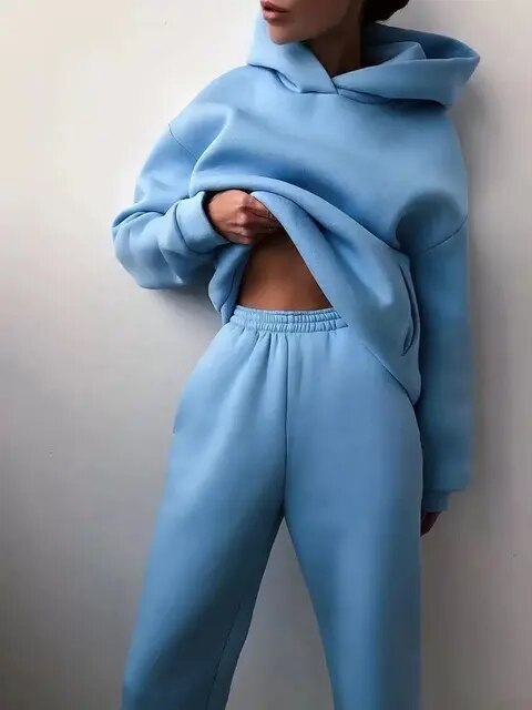 Conjunto de loungewear para mujer de corte holgado con sudadera con capucha y pantalón de chándal