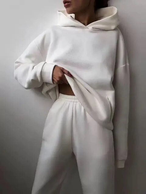 Conjunto de loungewear para mujer de corte holgado con sudadera con capucha y pantalón de chándal