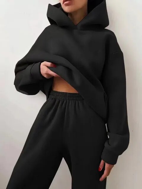 Conjunto de loungewear para mujer de corte holgado con sudadera con capucha y pantalón de chándal