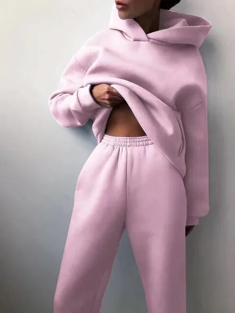 Conjunto de loungewear para mujer de corte holgado con sudadera con capucha y pantalón de chándal