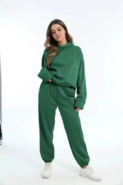 Conjunto de loungewear para mujer de corte holgado con sudadera con capucha y pantalón de chándal