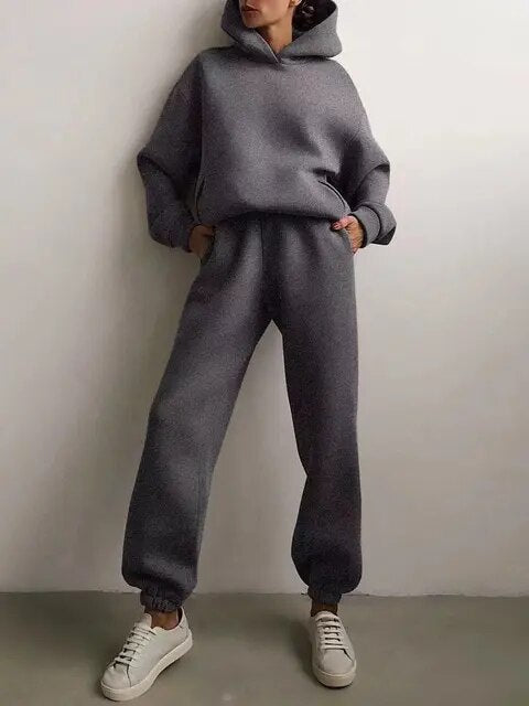 Conjunto de loungewear para mujer de corte holgado con sudadera con capucha y pantalón de chándal