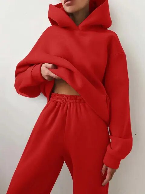 Conjunto de loungewear para mujer de corte holgado con sudadera con capucha y pantalón de chándal