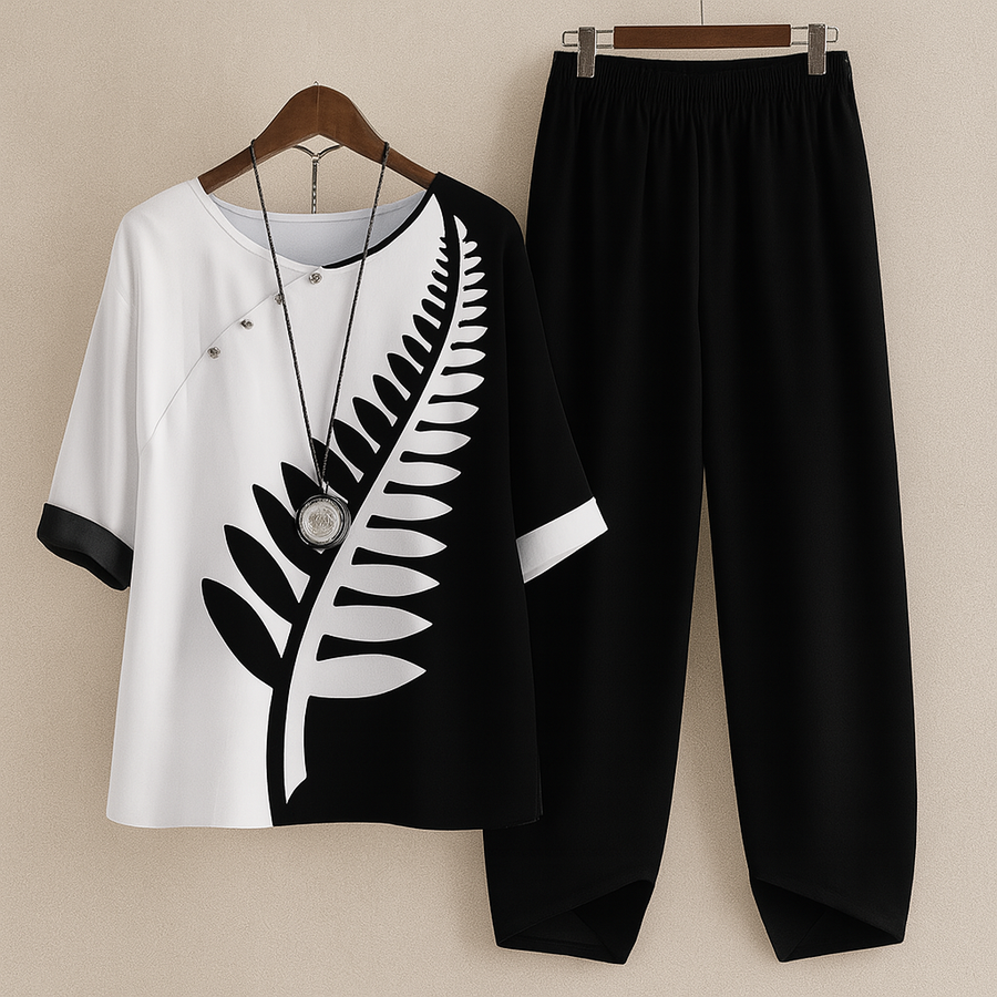 Conjunto de pantalón en mezcla de lino con estampado floral
