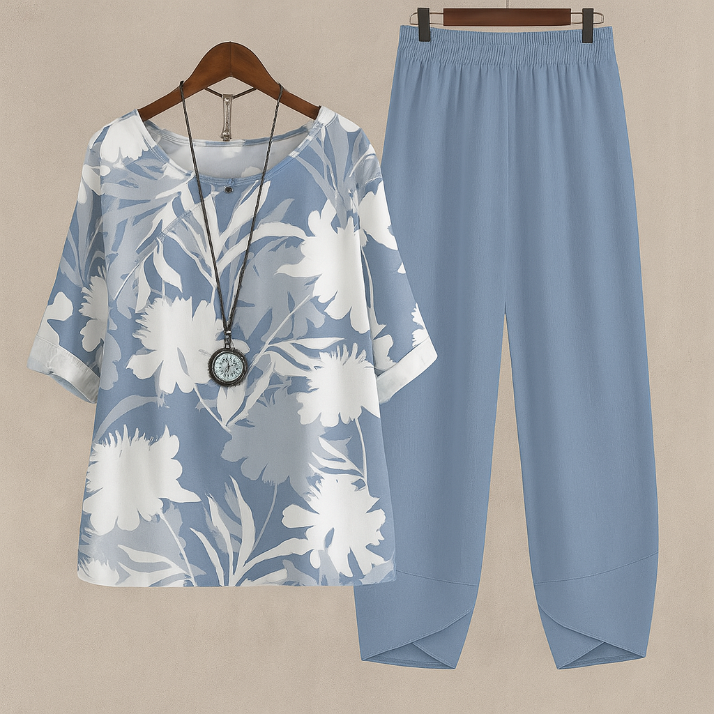 Conjunto de pantalón en mezcla de lino con estampado floral