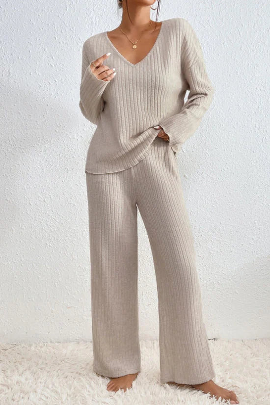 Conjunto de pijama acanalado para mujer – textura suave y dos piezas