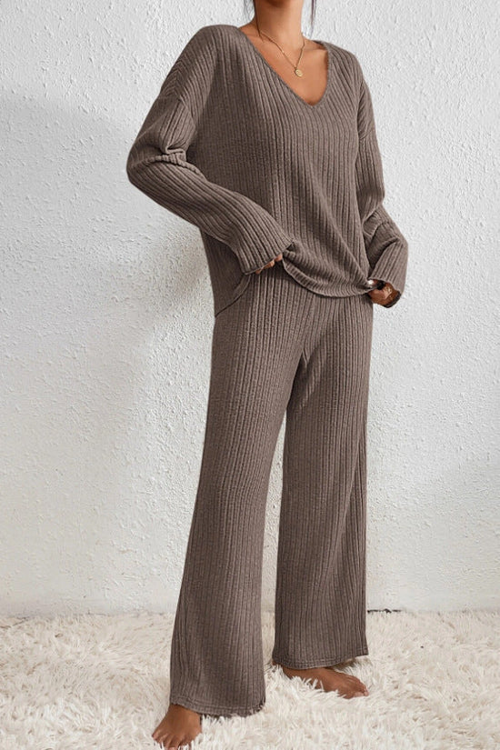 Conjunto de pijama acanalado para mujer – textura suave y dos piezas