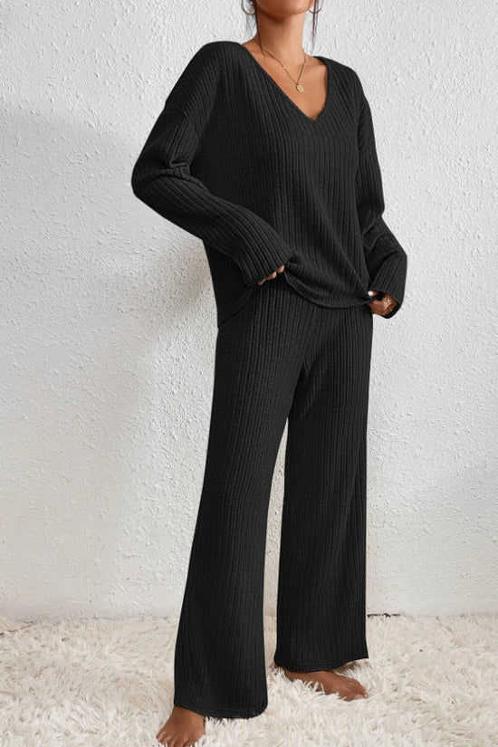 Conjunto de pijama acanalado para mujer – textura suave y dos piezas