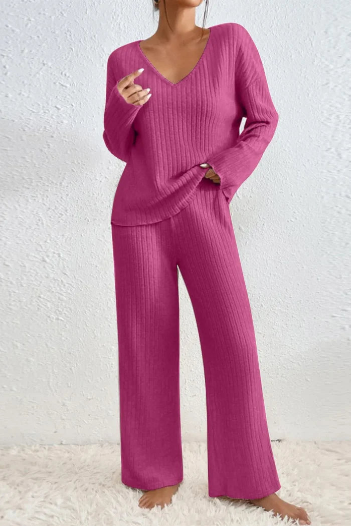 Conjunto de pijama acanalado para mujer – textura suave y dos piezas