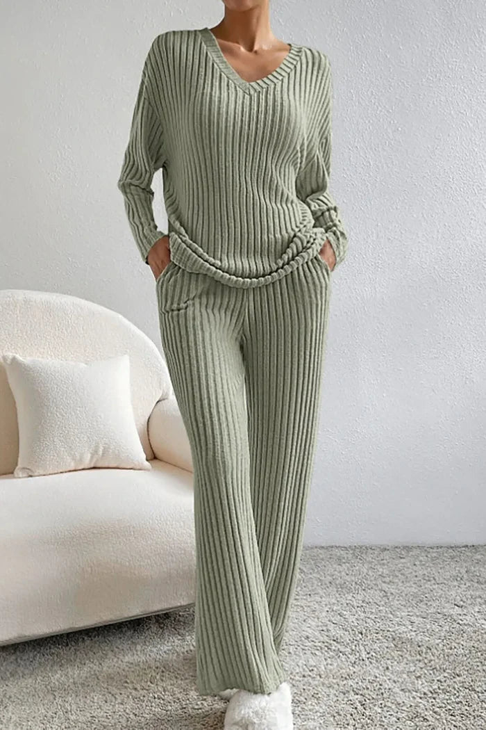 Conjunto de pijama acanalado para mujer – textura suave y dos piezas