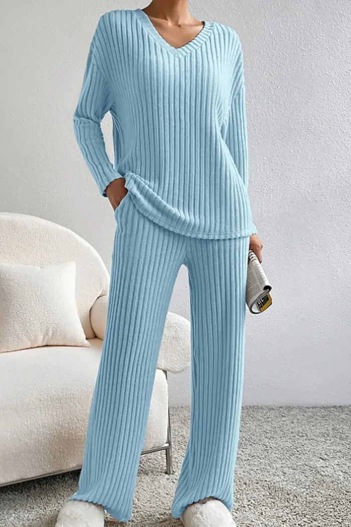 Conjunto de pijama acanalado para mujer – textura suave y dos piezas