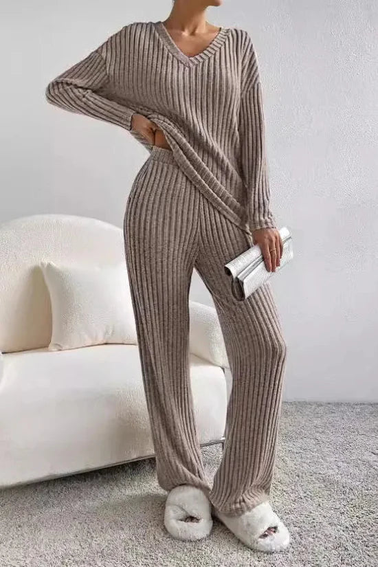 Conjunto de pijama acanalado para mujer – textura suave y dos piezas