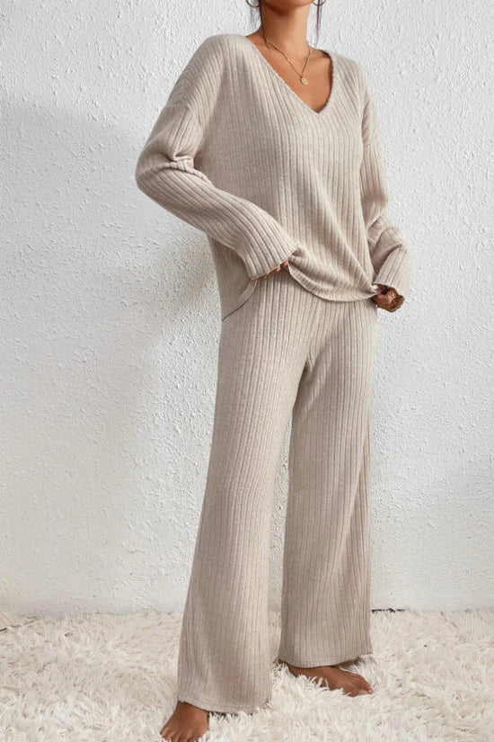 Conjunto de pijama acanalado para mujer – textura suave y dos piezas
