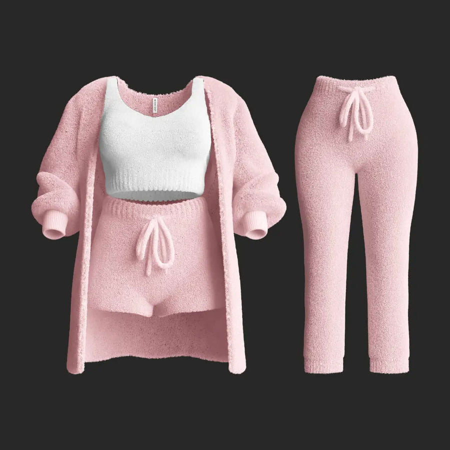 Conjunto de ropa de estar en casa de punto de peluche de 4 piezas para mujer