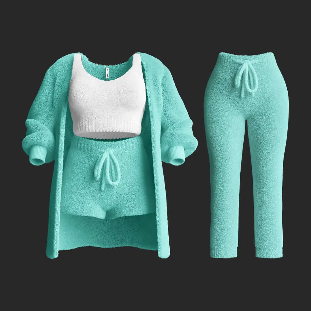 Conjunto de ropa de estar en casa de punto de peluche de 4 piezas para mujer