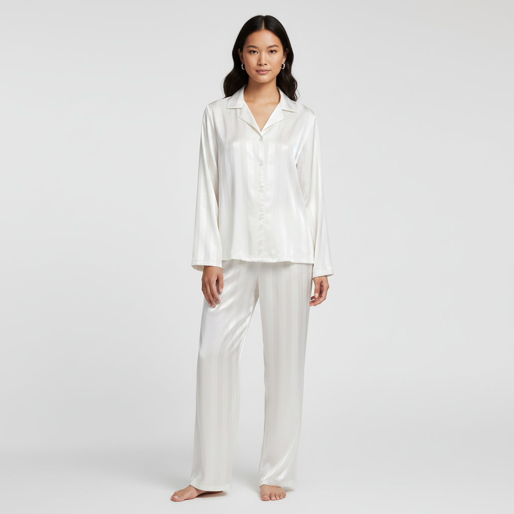 Conjunto de satén para mujer con blusa y pantalones largos de diseño elegante