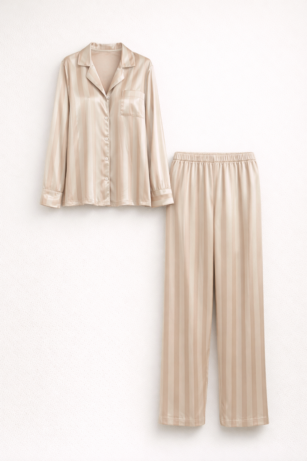 Conjunto de satén para mujer con blusa y pantalones largos de diseño elegante