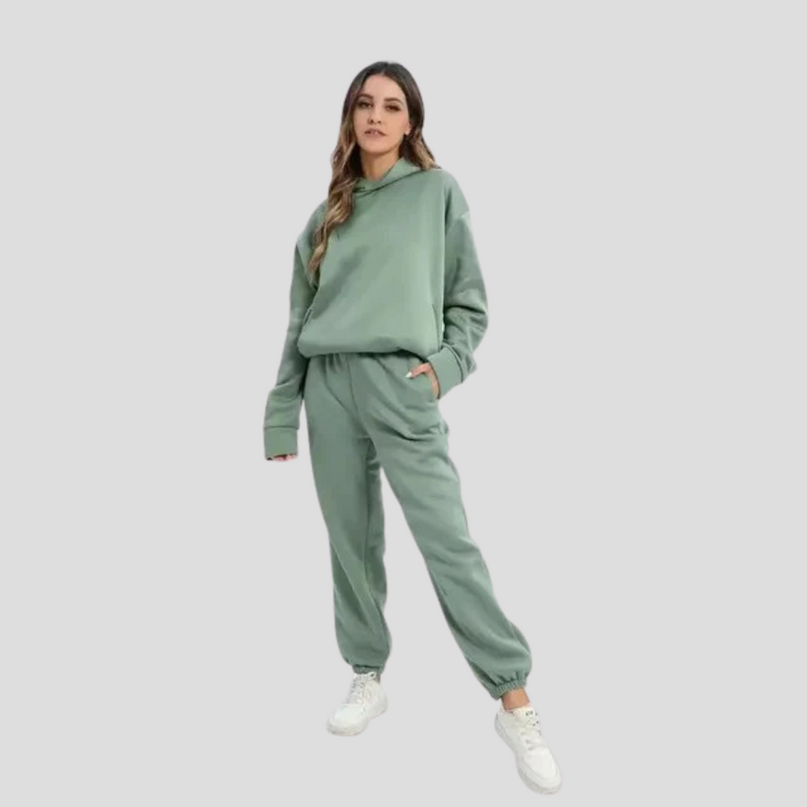 Conjunto de sudadera con capucha y pantalón de chándal para mujer – Ropa de estar por casa de invierno en corte holgado
