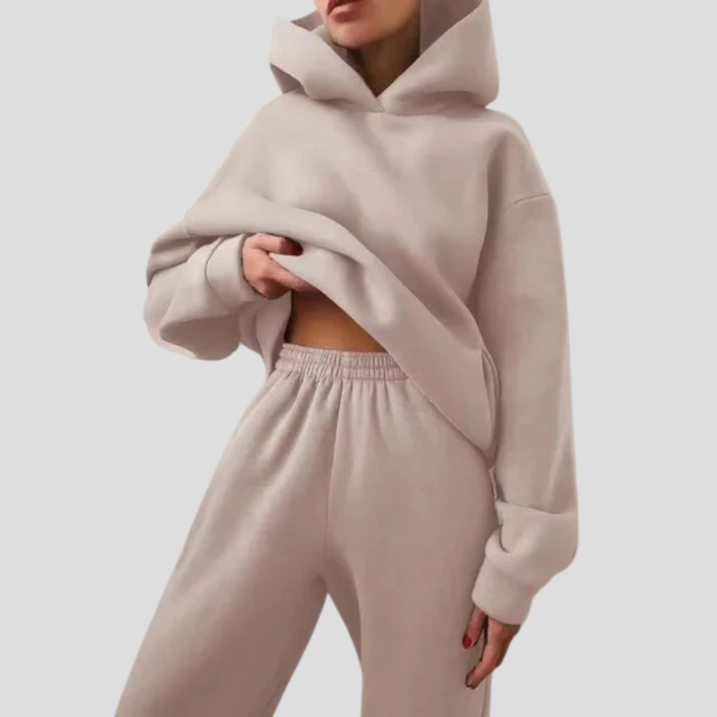 Conjunto de sudadera con capucha y pantalón de chándal para mujer – Ropa de estar por casa de invierno en corte holgado