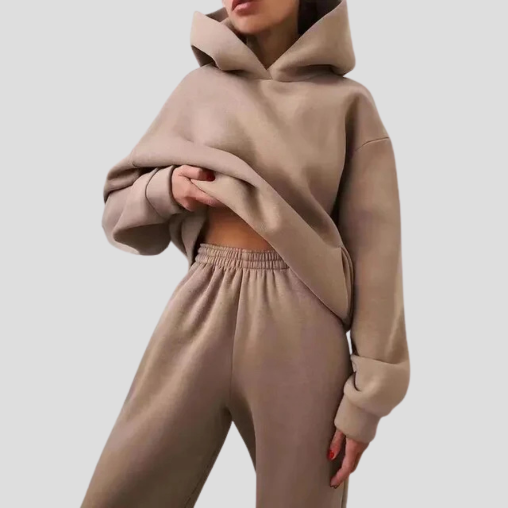 Conjunto de sudadera con capucha y pantalón de chándal para mujer – Ropa de estar por casa de invierno en corte holgado