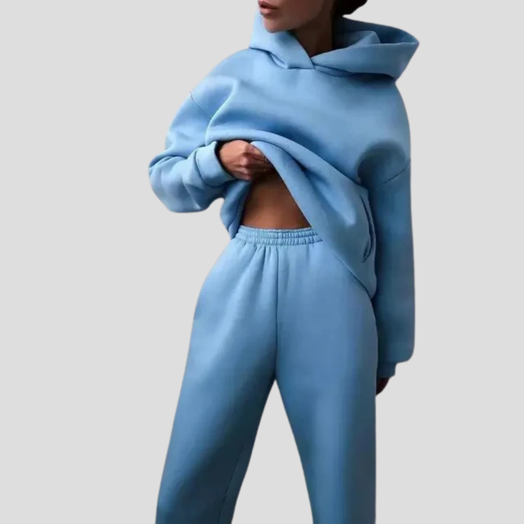 Conjunto de sudadera con capucha y pantalón de chándal para mujer – Ropa de estar por casa de invierno en corte holgado