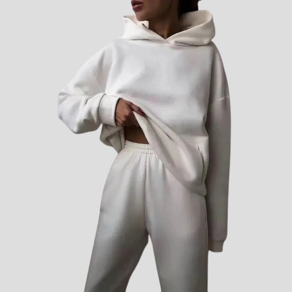 Conjunto de sudadera con capucha y pantalón de chándal para mujer – Ropa de estar por casa de invierno en corte holgado