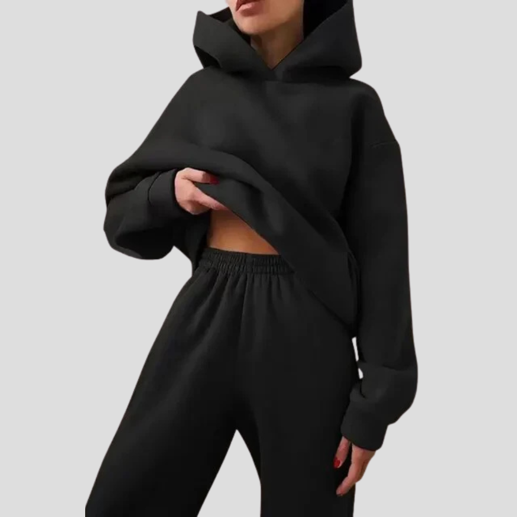 Conjunto de sudadera con capucha y pantalón de chándal para mujer – Ropa de estar por casa de invierno en corte holgado