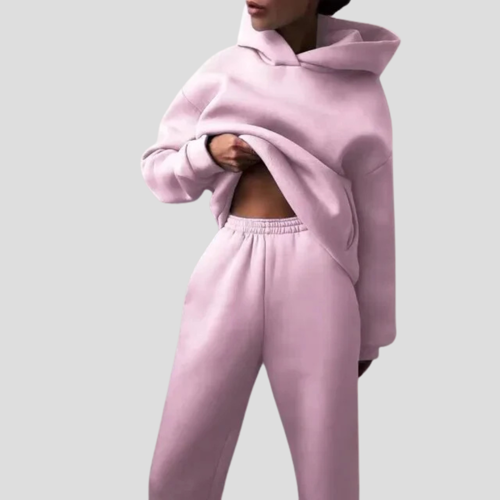 Conjunto de sudadera con capucha y pantalón de chándal para mujer – Ropa de estar por casa de invierno en corte holgado