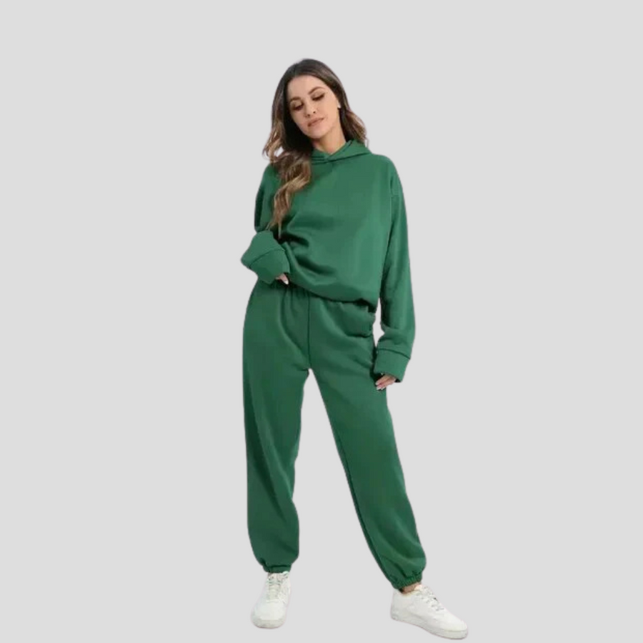 Conjunto de sudadera con capucha y pantalón de chándal para mujer – Ropa de estar por casa de invierno en corte holgado
