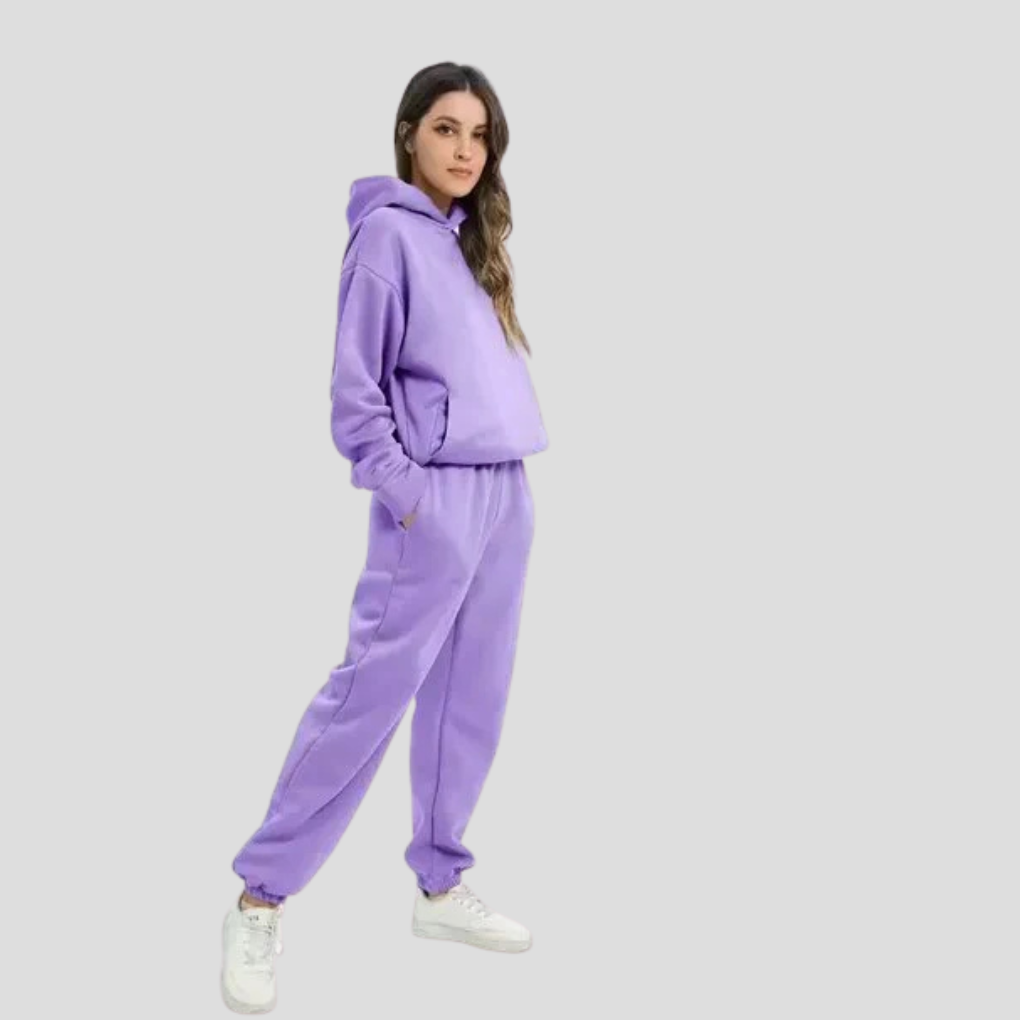Conjunto de sudadera con capucha y pantalón de chándal para mujer – Ropa de estar por casa de invierno en corte holgado