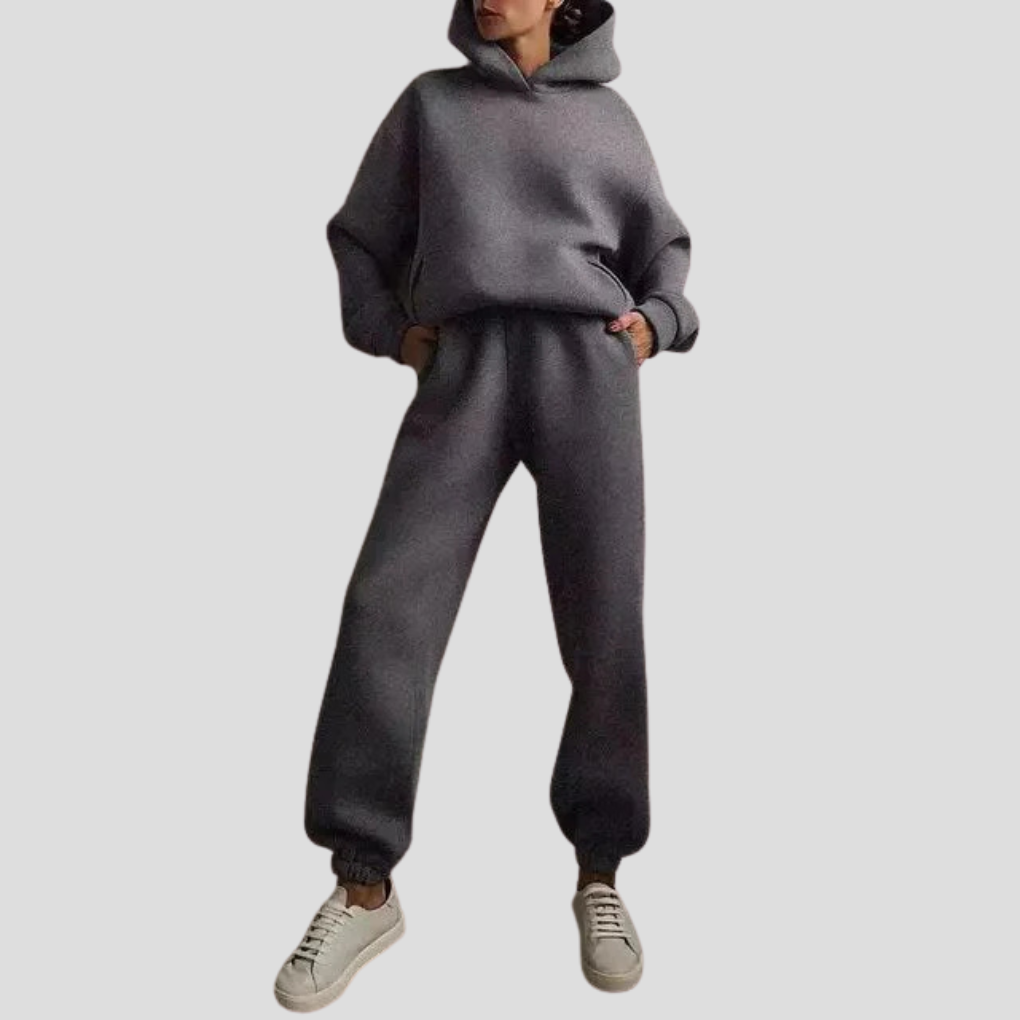 Conjunto de sudadera con capucha y pantalón de chándal para mujer – Ropa de estar por casa de invierno en corte holgado