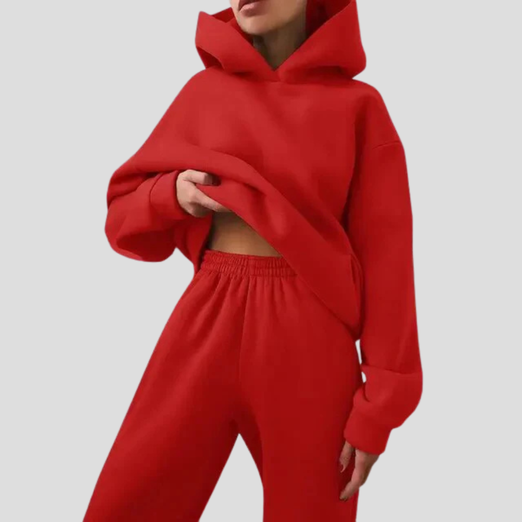 Conjunto de sudadera con capucha y pantalón de chándal para mujer – Ropa de estar por casa de invierno en corte holgado