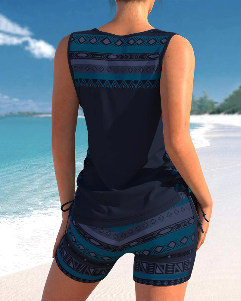 Conjunto de tankini de dos piezas para mujer con escote en V | Sin mangas