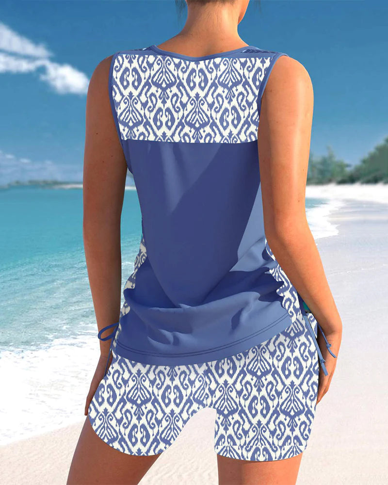 Conjunto de tankini de dos piezas para mujer con escote en V | Sin mangas