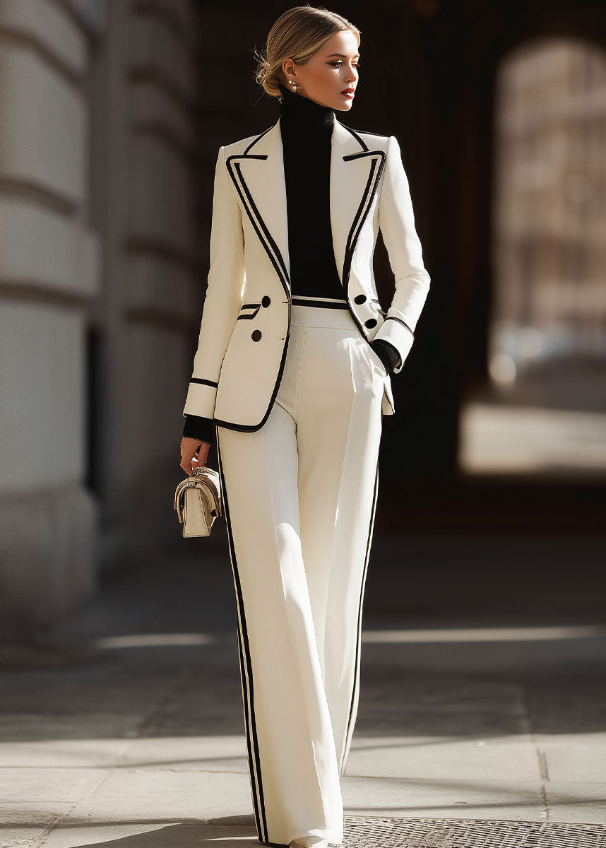 Conjunto de traje cruzado con ribete en contraste