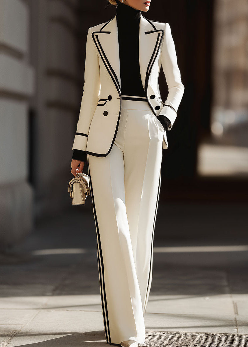 Conjunto de traje cruzado con ribete en contraste
