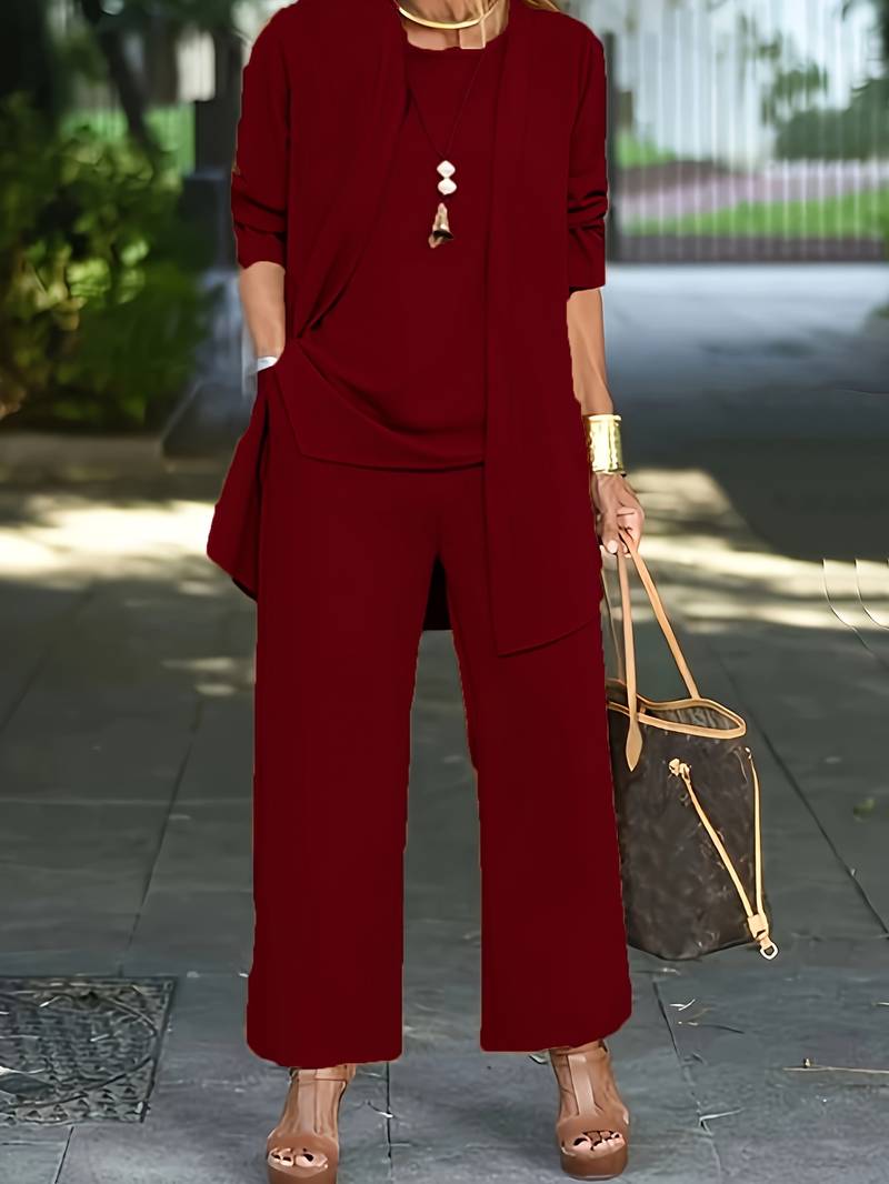 Conjunto de tres piezas para mujer con pantalones de diseño cómodo