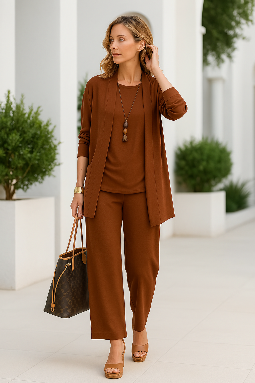 Conjunto de tres piezas para mujer con pantalones de diseño cómodo
