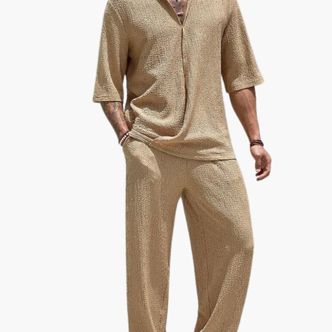 Conjunto de verano para hombre con camisa de manga corta y pantalón con cintura elástica